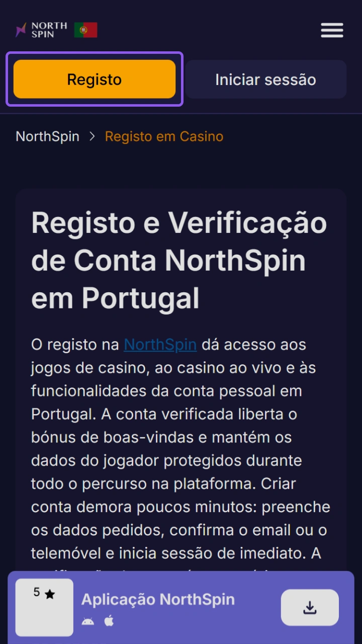 Clique no botão de registo no NorthSpin e comece a jogar com grandes bónus.